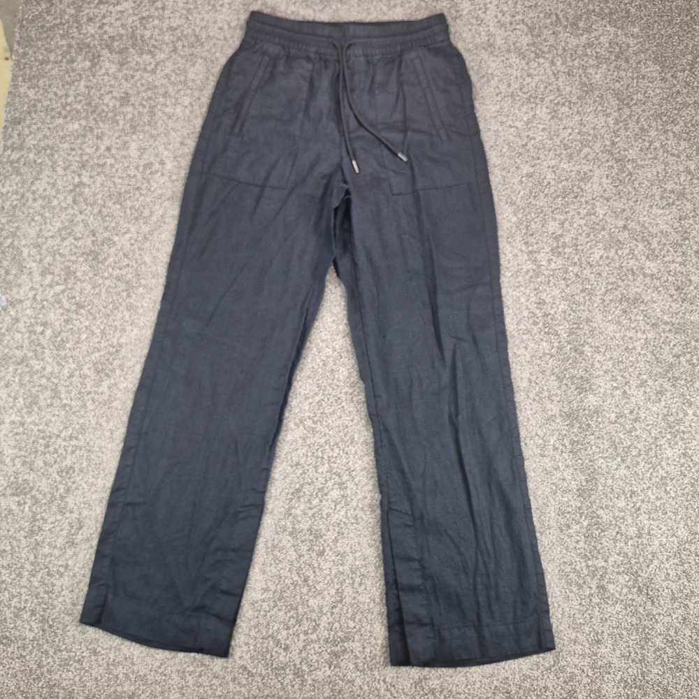 Athleta Retreat Linen Wide Leg Pants Women XS Black Drawstring Elastic Waist